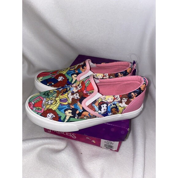 new Disney Princess Slip On Shoes Canvas Big Girl 4 belle Mermaid cinderella - Picture 5 of 8